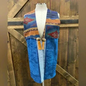Mary Reynolds Vintage Denim Southwestern Conch Vest Size S